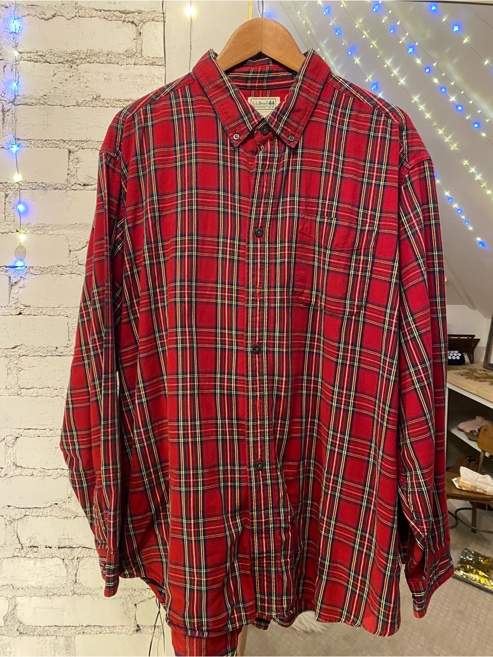 L.L.Bean Scotch Plaid Flannel Shirt Red & Black XL